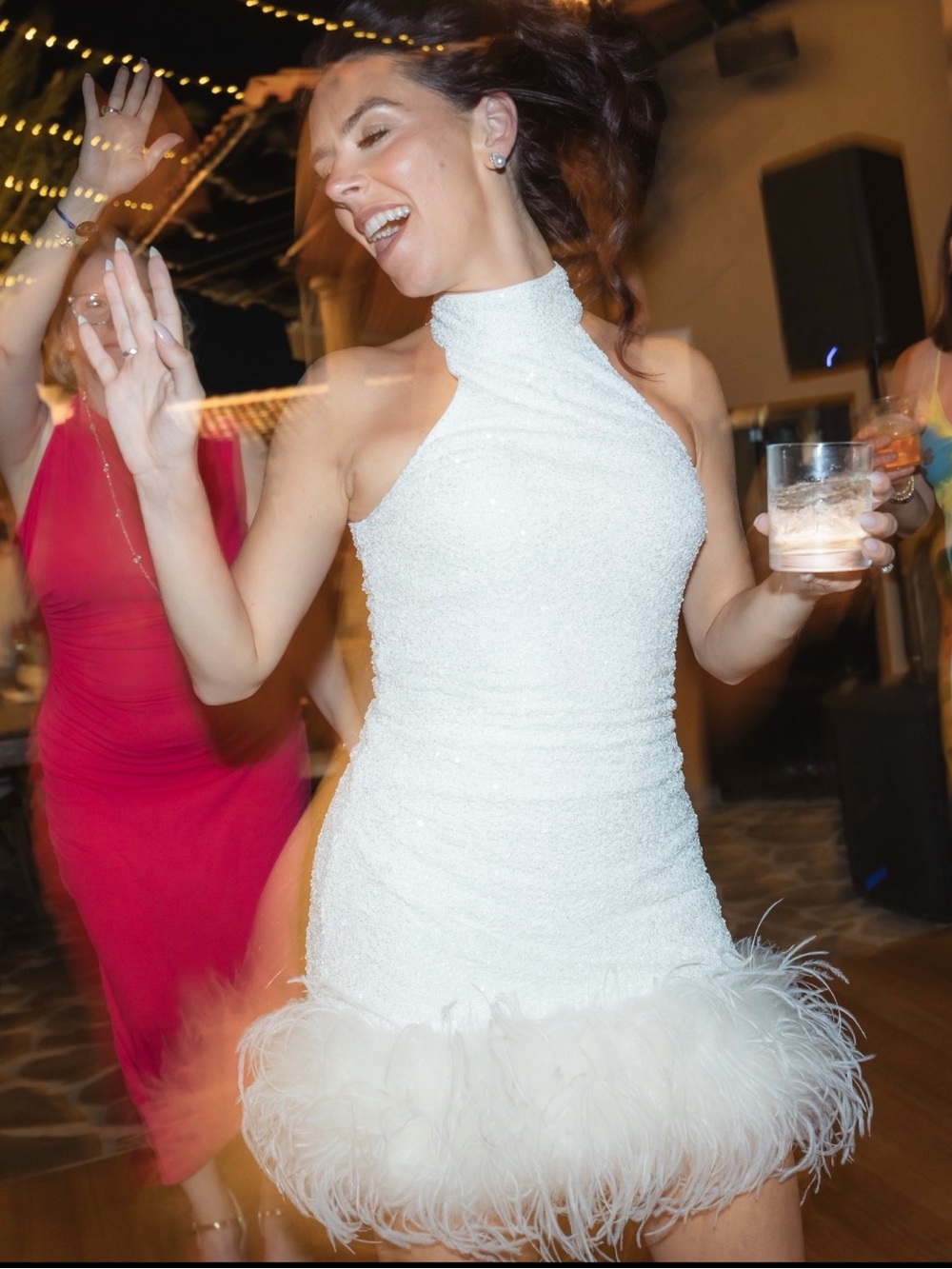 Club L London Lumi White Sequin High Neck Mini Feather Trim Mini Dress - Picture 6 of 6